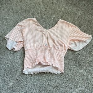 Womens pink checkered blouse